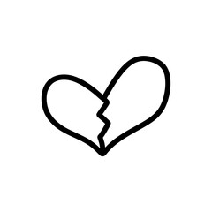 Broken heart doodle icon with simple and abstract design