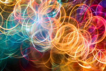 Obraz premium A vibrant display of colorful light bokeh effects, creating an abstract and festive atmosphere.
