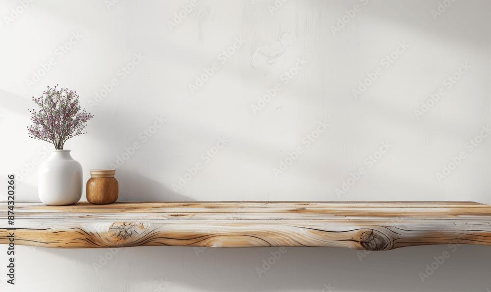 Poster light wood table with white wall background for product display high resolution minimalistic interio
