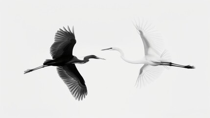 Fototapeta premium Black and white two herons on a white background.