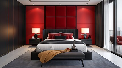 Lavish bedroom with a Hollywood glam design, featuring luxurious fabrics, bold colors, and opulent decor, creating a space that exudes glamour and sophistication. Copy space for text, sharp focus and