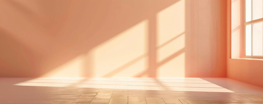 A serene image of an empty wall painted in pastel peach, with a smooth texture and gentle lighting, creating a warm and inviting atmosphere.