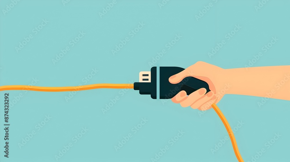 Poster minimal design with hand plugging in electrical plug