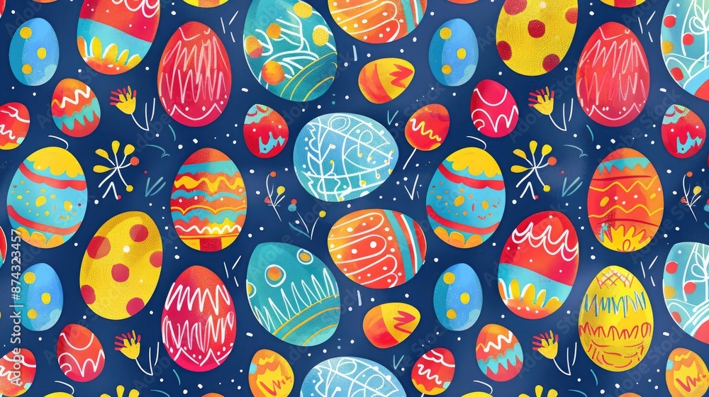 Poster a whimsical and vibrant 2d pattern featuring eggs is designed for easter celebrations adding a playf