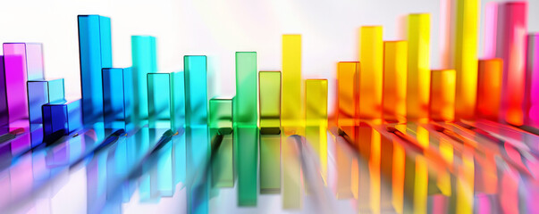 A vibrant bar chart with colorful bars depicting rising and falling stock prices, set on a clean white background, illustrating financial growth and decline.