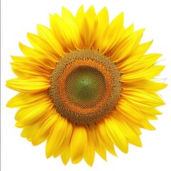 Fototapeta premium Bright and vibrant sunflower in full bloom with vivid yellow petals and a detailed green center, perfect for nature and summer themes.