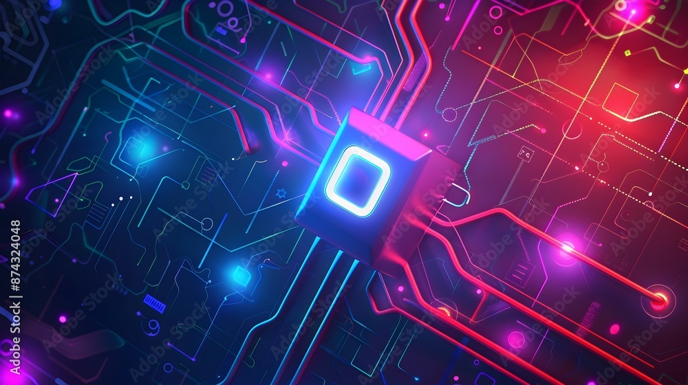 Poster futuristic neon plug and socket connection abstract design