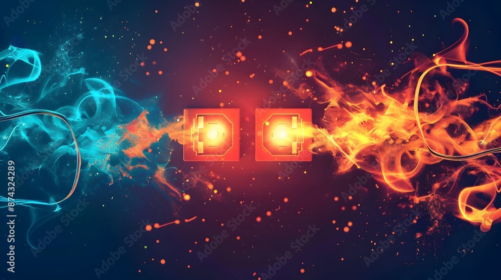Poster powerful plug and socket connection with energetic bursts