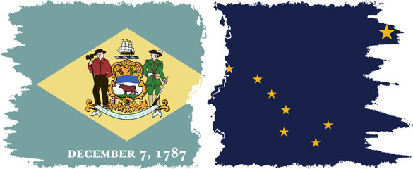 Obraz premium Alaska and Delaware states grunge brush flags connection, vector