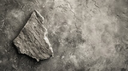 Triangular rock on weathered concrete surface, monochrome