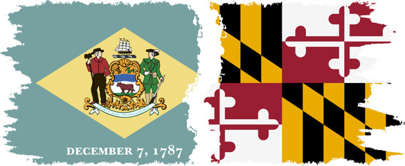 Maryland and Delaware states grunge brush flags connection vector