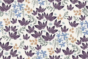 Floral pattern wallpaper vector vintage embroidery Ikat texture boho design vector illustration hand drawn flower motif branches leaves wallpaper seamless background border.