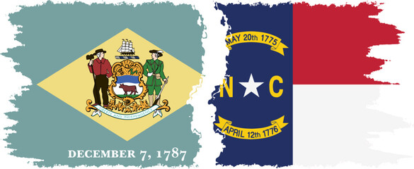 North Carolina and Delaware states grunge brush flags connection vector