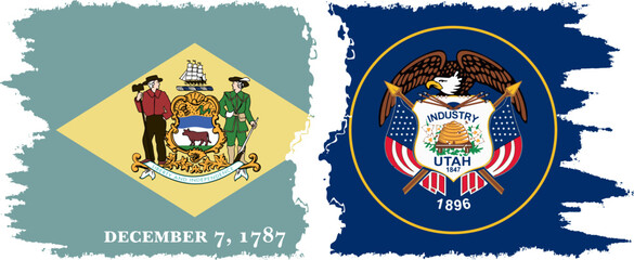 Naklejka premium Utah and Delaware states grunge brush flags connection vector