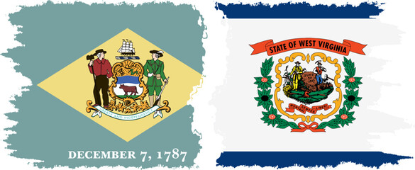 Fototapeta premium West Virginia and Delaware states grunge brush flags connection vector