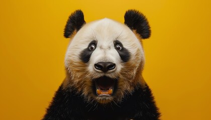 Obraz premium Surprised panda against a bright yellow background