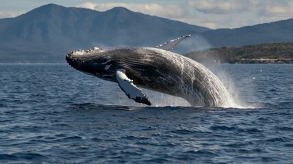 Obraz premium majestic whales in their natural habitat, suitable for travel and wildlife enthusiasts