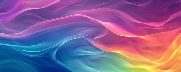 Fototapeta premium A vivid rainbow gradient wavy abstract background, featuring smooth, flowing waves in vibrant hues that blend seamlessly, creating a dynamic and colorful visual experience.