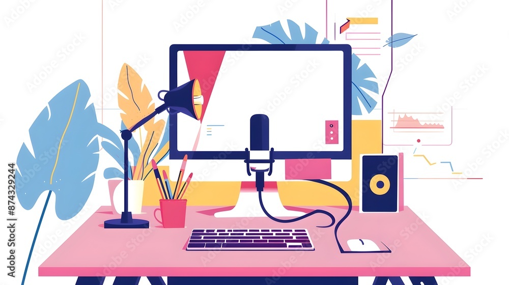 Poster of person connecting microphone to computer for audio production