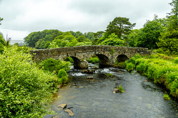 Fototapeta premium Wanderung durch den wunderschönen Nationalpark Dartmoor zur alten Post Bridge - Exeter - Vereinigtes Königreich