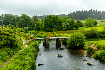Obraz premium Wanderung durch den wunderschönen Nationalpark Dartmoor zur alten Post Bridge - Exeter - Vereinigtes Königreich