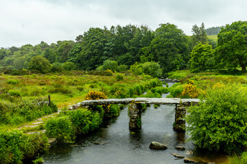 Fototapeta premium Wanderung durch den wunderschönen Nationalpark Dartmoor zur alten Post Bridge - Exeter - Vereinigtes Königreich