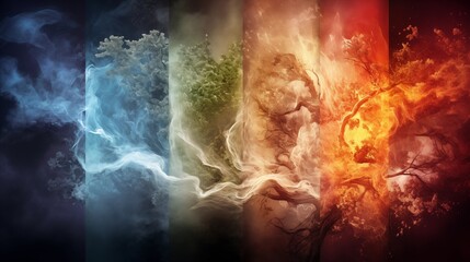 A Stunning Representation of Elemental Forces: Fire, Water, Earth, and Air in Dynamic Harmony