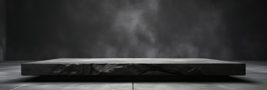 Dark and mysterious stone platform with smoky background