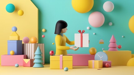 colorful and whimsical scene of a person packaging products for an online business with