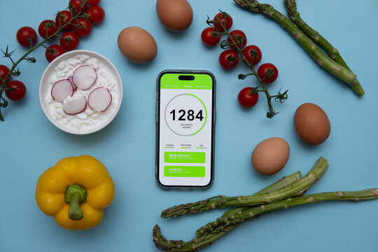 Calorie counting application on the screen of a modern smartphone. Taking care of your diet and eating healthy