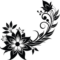 Abstract floral Corner Design black and white illustration