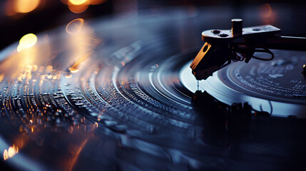 High-Resolution Macro Shot of Turntable Playing Vinyl Record