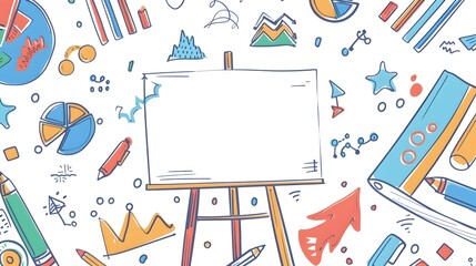 Colorful Doodle Borders with Blank Center Zone for Presentation or Analytics Visualization