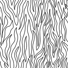 Scribble ink linear seamless pattern. Hand drawn zebra or tiger skin, wood texture. Abstract striped background. Repeating outline stripes motif. Great for textile, fabric, wallpaper, and packaging