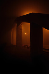 minimalistic and ambient picture of the bridge in fog 