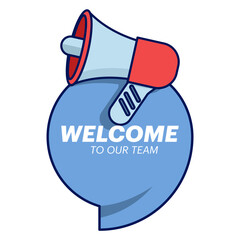 greeting card template concept, welcome to our team, new team member, welcome word, greeting concept, Join our team sign. Flat style. Vector icon, graphic element for landing page, ui, banner.