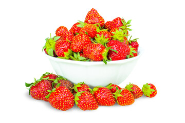 Ripe, fresh strawberry in a white cup isolated on a transparent background.
