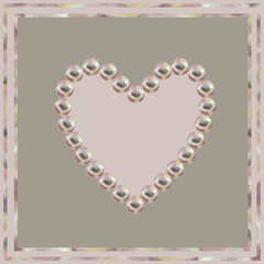 Obraz premium Template for a heart frame made of gray-beige pearls. Watercolor illustration in pastel palette with holographic for love gift, poster, postcard, greeting card for Valentine's, engagement, wedding