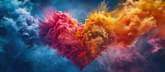 A colorful powder scattered and forming a heart on a black background