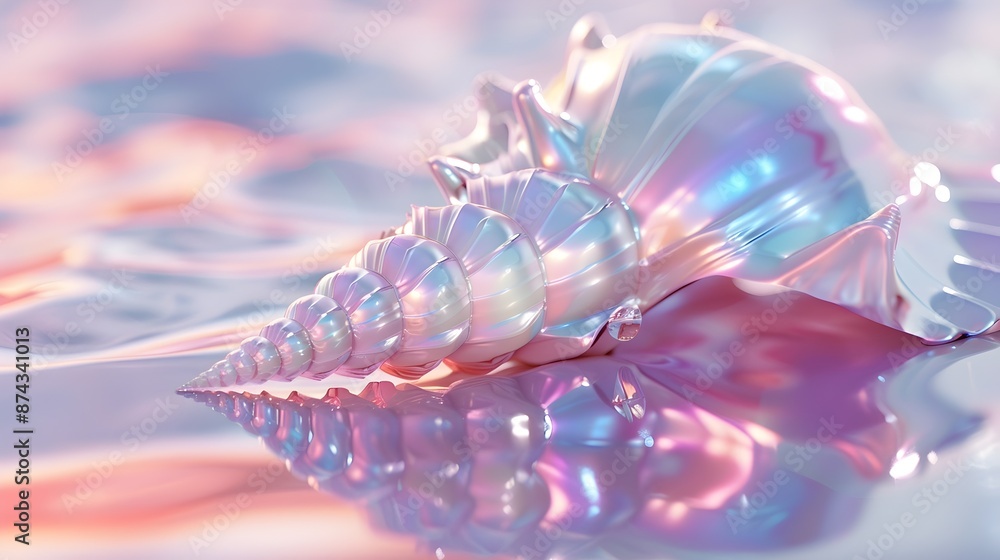 Aufkleber mesmerizing iridescent seashell floating in shimmering water