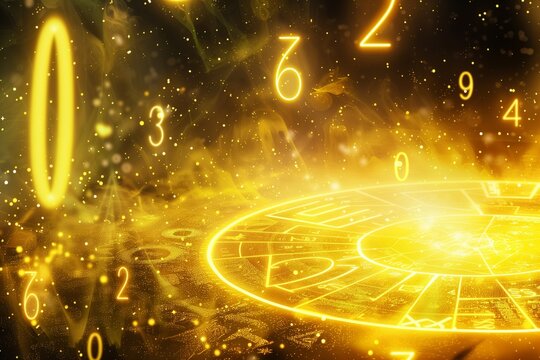 Numerology concept with yellow light