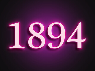 Pink glowing Neon light text effect of number 1894.