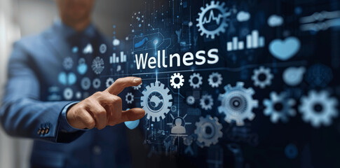 Fototapeta premium Corporate Wellness Programs Emphasizing Physical Activity Mental Health Happiness Balance and Growth for Employee Well-being and Success