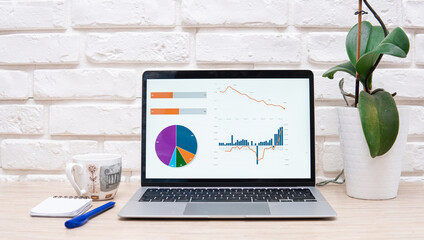 Various types of charts displayed on a laptop screen, illustrating data analysis and visualization concepts.