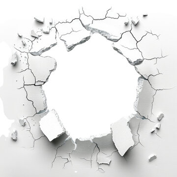 A hole breaking through a white wall transparent, cut out