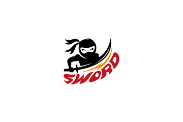 ninja sword logo in flat vector design style