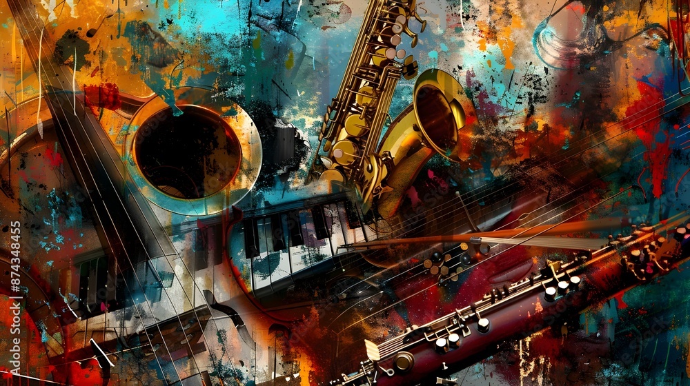 Poster harmonious fusion of musical instruments in abstract