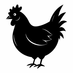 Hen vector illustration, rooster isolated on white, hen silhouette, chicken vector art, hen and rooster
