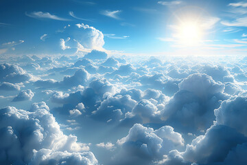 Stunning Aerial View of Blue Sky with White Clouds and Sun Photorealistic