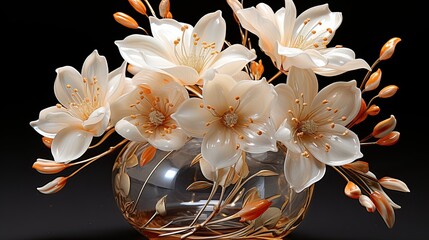 a glass vase with flowers in it and the bottom of the bottom is white.
